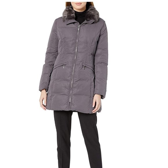 NWT Anne Klein Women's Soft Touch Down Puffer Jacket Size XS Smoke $180 7C069 - Picture 2 of 3